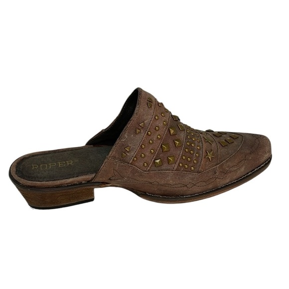 ROPER Shoes Studded Mules Brown Distressed Leather Embroidered NWT Size 9 - Picture 5 of 12